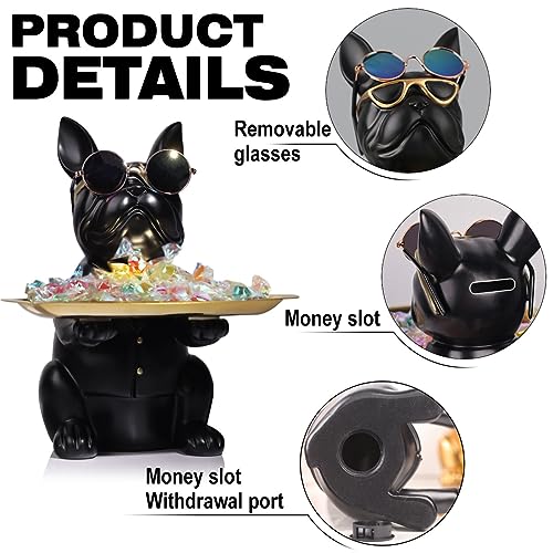 French Bulldog Gifts Statue Tray Organizer for Keys, Candy, Jewelry, Earrings, Entrance Piggy Bank - Modern Decor Resin French Bulldog Decor Entryway Table, Coffee Table, Office Desk, Home Decor - color: Black