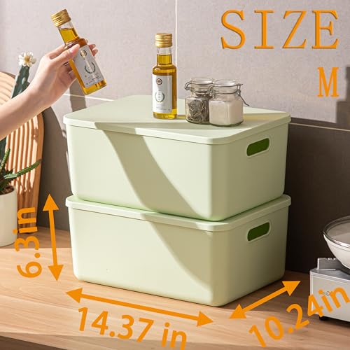 4 pack large plastic White storage bins with Lids, Toy Box Chest with Handle，Organizer Containers Baskets for Baby,Nursery，Shelves，Playroom, Bedroom，Office,Closet，home (Light Green, 4M) - color: Light Green, size: Set of 4 Medium