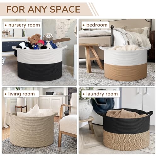 INDRESSME 115L Extra Large Storage Baskets for Organizing, Blanket Basket Living Room Dog Toy Bin, Wicker Storage Woven Laundry Basket for Pillows, Towel Shoes Entryway, Mix Black - color: Black & Mix Camel, size: 23.6"D x 15.7"H