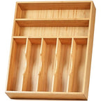 Umilife Kitchen Drawer Organizer, 12.5 Inch Silverware Utensil Tray Holder, Extra Deep, with Non-Slip Feet & Grooved Drawer Divider, 7 Slots Total Bamboo Wood Caddy for Flatware Cutlery Knives - size: 12.5 x 16.5 inch (7 Slots)