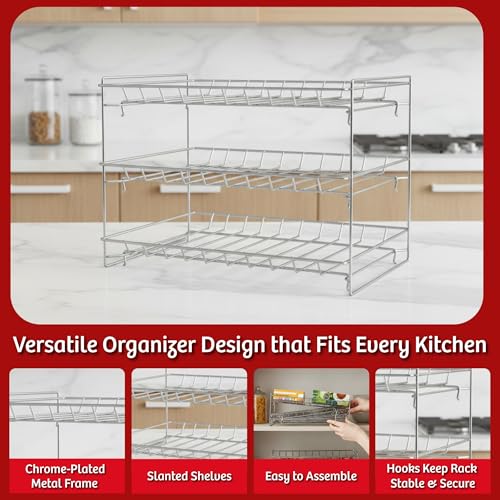 Lavish Classic Cuisine 3 Tier Dispenser-Organizer Rack Holds up to 27 Cans-for Kitchen Pantry, Countertops, and Cabinets-Storage Accessories (Chrome)