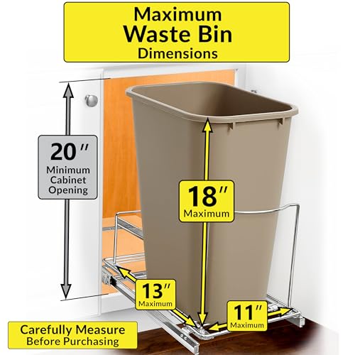 LYNK PROFESSIONAL® Pull-Out Trash Can Drawer – Sliding Organizer for Kitchen Cabinet or Under-Sink Use – Heavy Duty Storage Rack (Bin Not Included) - size: 10 inch wide x 20 inch deep