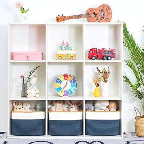 MINTWOOD Design 3-Pack Storage Baskets for Shelves, Playroom and Classroom Storage Basket, Book Basket, Decorative Storage Cube Bins, Woven Closet Organizers, Pantry and Shoe Organizer, Prussian Blue - color: Prussian Blue