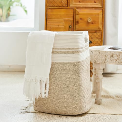 Casaphoria Laundry Hamper, Light Brown Cotton, 16x13x22in, Foldable, Square, Large, Box, 50L, Living Room, Bedroom, Laundry Room Storage - color: Light Brown