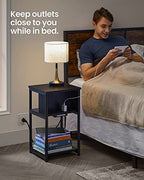 VASAGLE Side Table with Charging Station, 3-Tier End Table with USB Ports and Outlets, Nightstand for Living Room, Bedroom, 11.8 x 13.4 x 22.8 Inches, Plug-in Series, Black - color: Black