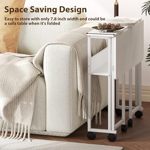 Folding Desk Small Rolling Desk with Storage Shelf,31.5 Inch Foldable Computer Table with Wheels,Portable Office Desk for Small Space Sofa Table,Easy to Fold,Writing Work Office Computer Desk,White - color: 31.5" White