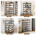 Mavivegue 6 Tier Shoe Rack Organizer, Metal Organizer Shelf with with MDF Top Panel and Layer Fabric, Shoe Rack for Front Door Entrance, Black & Rustic Brown - size: 6 Tier