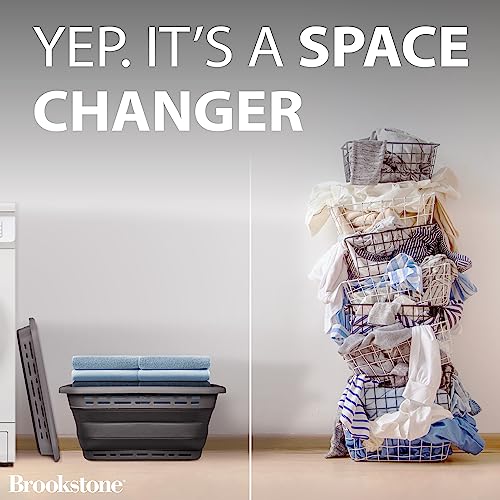 BROOKSTONE 11 GALLON XL 24" Collapsible Laundry Basket & Clothes Hamper, Comfort Non-Slip Handles, Modern Laundry Hamper with Space Saving Design, Portable Pop-Up Hamper, BPA FREE, Grey, 1 Pack - color: Dark Grey, size: XL