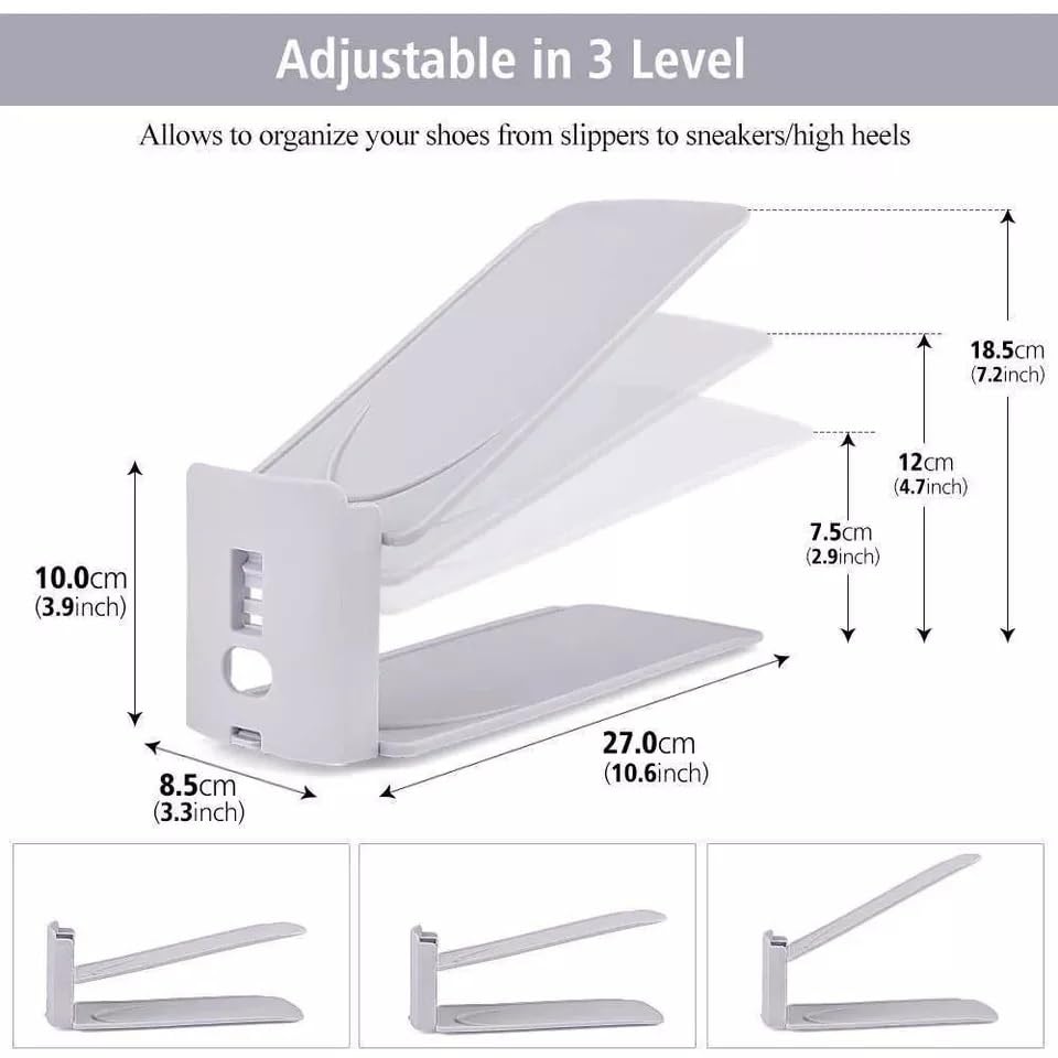 HYGRAD BUILT TO SURVIVE Shoe Slots Pack Of 12 Space-Saving Adjustable Shoe Storage Organiser with 3-Level Height, Non-Slip Shelf Holder, Plastic (Grey) - color: Grey