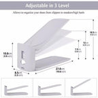 HYGRAD BUILT TO SURVIVE Shoe Slots Pack Of 12 Space-Saving Adjustable Shoe Storage Organiser with 3-Level Height, Non-Slip Shelf Holder, Plastic (White) - color: White