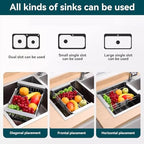 Adjustable Dish Drying Rack with Stainless Steel Drain Basket Over-The-Sink - Portable & Telescopic Space-Saving Solution for Fruit Vegetable