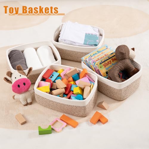 OIAHOMY 4 Pack Storage Baskets for Organizing, Small Bins for Shelves, Cute Decorative Storage Bins, Organizer Baskets for Gifts Empty, 13.8''Lx9.8''Wx5.5''H, Brown/White - color: Brown/White, size: 13.8"*9.8"*5.5"