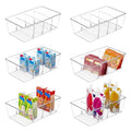 Vtopmart 6 Pack Food Storage Organizer Bins, Clear Plastic Bins for Pantry, Kitchen, Fridge, Cabinet Organization and Storage, 4 Compartment Holder Packets, Snacks, Pouches, Spice Packets - style: 6pack