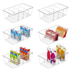 Vtopmart 6 Pack Food Storage Organizer Bins, Clear Plastic Bins for Pantry, Kitchen, Fridge, Cabinet Organization and Storage, 4 Compartment Holder Packets, Snacks, Pouches, Spice Packets - style: 6pack