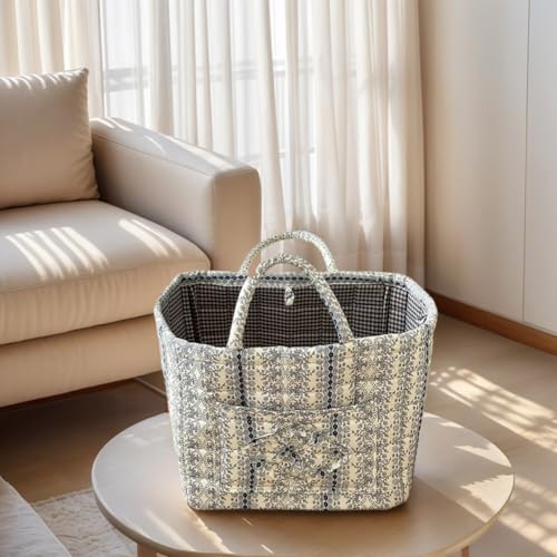 Floral Fabric Storage Basket Car Interior Storage Basket Underwear Sundries Laundry Baskets Supplies Home Organizer Bag (Lace Blue) - color: Lace Blue