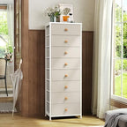Crestlive Products Tall Dresser, 8-Drawer Fabirc Storage Tower, Chests of Drawers - Vertical Organizer Unit for Bedroom, Hallway, Entryway, Nursery, Closets - Steel Frame, Wood Top & Handles (Beige) - color: Beige, style: Narrow-8 Drawers
