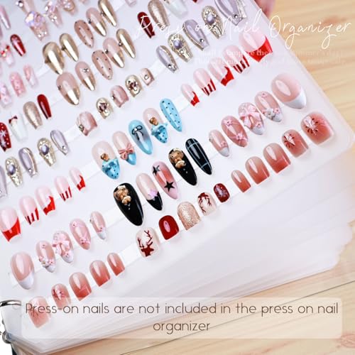 6 Sheets Press on Nail Organizer Book Insert Pages Medium Acrylic Nails Storage Box Insert Page Matte Packaging with Glue Strips Art Salon Supplies A5 Size - color: A5-6 Pages