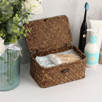 Handwoven Seagrass Basket Wicker Shelf Basket with Lid Rectangular Multipurpose Desktop Organizer Bin for Key Remote Control, Small,7.0" x 4.3" x 3.3" - size: 7.0"L x 4.3"W x 3.3"H