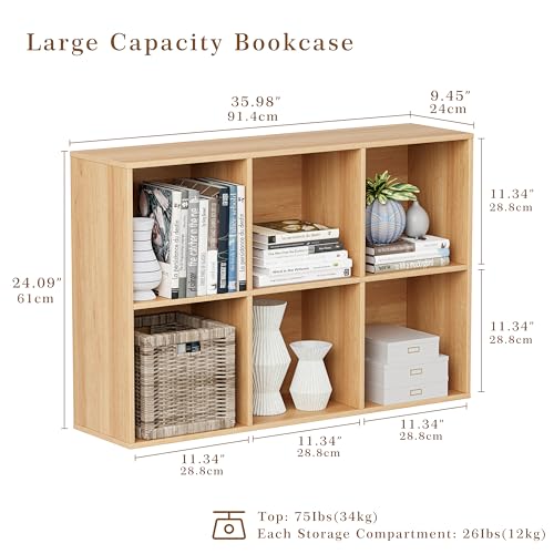 VDNEND Wooden Cube Storage Organizer with Closed Back Panel, 11in Cube Shelf Opening, Bookshelf, Display Shelf,Closet Cabinet for Home and Office (Natural Oak, 6-Cube 35.98L*9.45W*24.09H) - color: Natural Oak, size: 6-Cube 35.98L*9.45W*24.09H