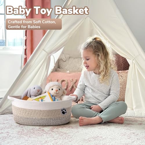 Dog Basket Gift Basket Empty, 13.6"x 10" x 6" Woven Storage Baskets for Organizing, Cotton Rope Baskets for Shelf, Dog Storage Bins with Handles, Mixed-Brown - color: Brown, size: 13.6"L x 10"W x 6"H