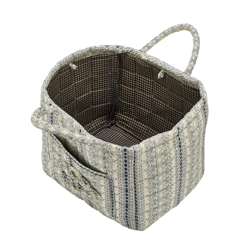 Quilted Fabric Storage Basket with Handles & Pocket, Foldable Laundry Hamper Boho Floral Print Organizer Bin for Home, Picnic, Office 12"x10"x10" (B-4) - color: B-4