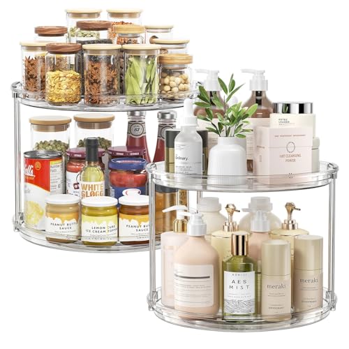 LAMU 2Pack 2 Tier Lazy Susan Organizer 12 inch Large Lazy Susan Turntable Rotating Spice Rack Organization for Cabinet, Kitchen, Pantry, Countertop, Bathroom, Vanity, Medicine Cabinet Organizer, Clear - color: Clear, size: 12in 2Pack Low Edge