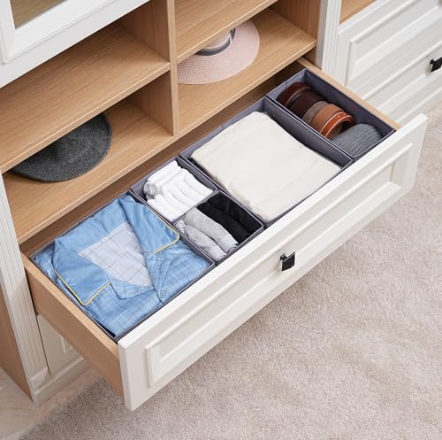 TYEERS Drawer Organizers, Durable Fabric, Washable, with Base Support Boards, Small Storage Boxes for Bathroom, Closet, Dresser, Set of 12, Dark Grey - color: Dark Grey, size: S+M+L (Set of 12)