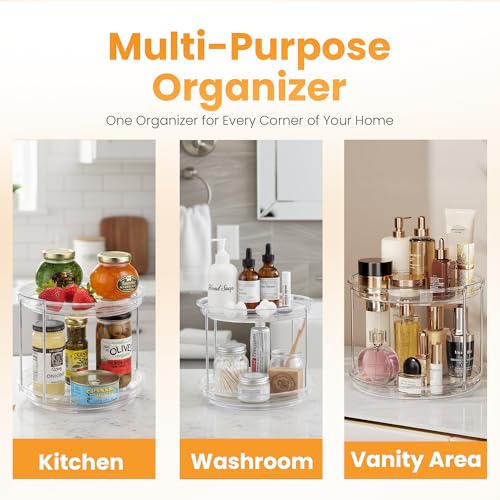 Clear Two Tier Lazy Susan Organizer - 2-Pack Rotating Spice Rack Turntable for Kitchen Cabinet, Countertop, Bathroom or Dining Table - Spinning Carousel Racks for Counter and Pantry Cabinet Storage - size: 2-Pack