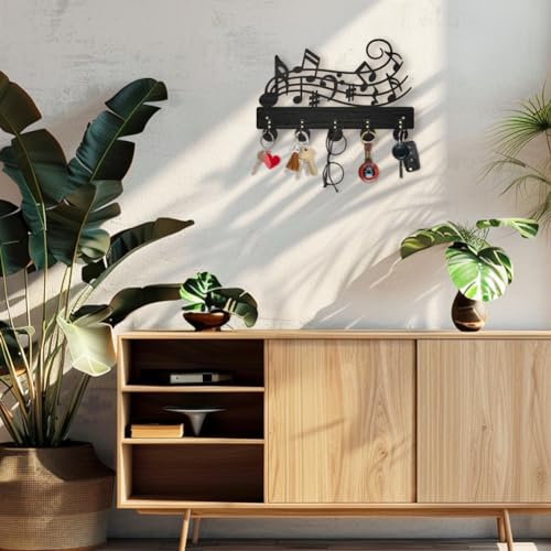 MAYJOYDIY Music Notes Coat Hook Wall Mount 11.8×7.9inch Wood Musical Key Holder for Wall Key Hanger Wall Art Decor 5 Alloy Hooks Black Hook Rack Hat Towel Holder for Entryway Living Room Gift - color: Music Notes