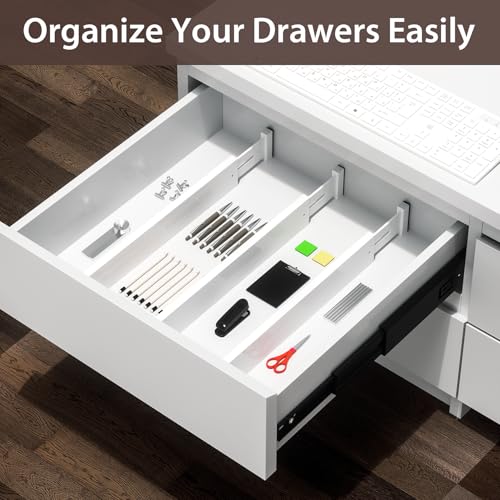 DUCOO 4 PCS Drawer Divider, 17"-22" Adjustable Bamboo Drawer Dividers Organizers, Expandable Separators for Kitchen, Clothes, Dressers, Home, Office, White - color: White