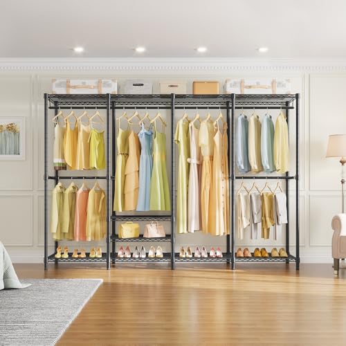 VIPEK V40 Plus Large Clothes Rack, 1300lbs Capacity Sturdy Metal Garment Rack, Clothing Rack with 6 Shelves & 4 Hang Rods, Adjustable Open Wardrobe Closet Organizer for Bedroom/Apartment/Retail, Black - color: Black, size: V40 Plus