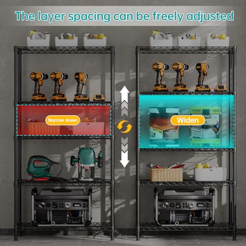 SINGAYE Shelf Closet Wire Shelving：Adjustable Metal Unit for Laundry Room Organization Bathroom Kitchen Home Garage Storage Pantry Rack Shelves - color: Black, size: 5tier-14"dx36"wx72"h