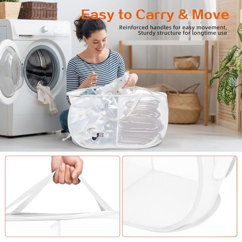 Durable Collapsible Foldable Mesh Pop Up Laundry Basket, 2 Compartments Easy to Carry & Sort Clothes Hampers for Home, Dorm, Travel White - color: White, size: 2 Compartments