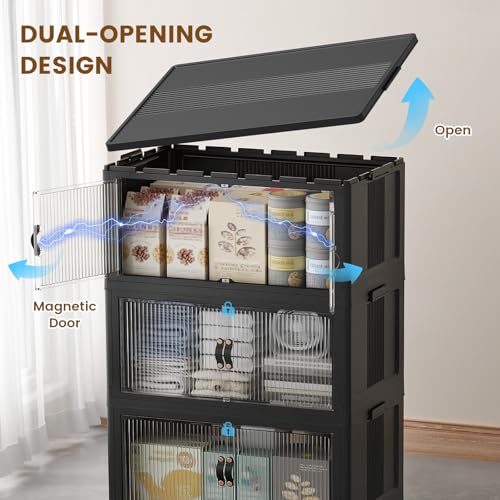 SAILUN 127Gal/508Qt Extra Large Stackable Storage Bins Folding Collapsible Storage Bins with a Lid, Closet Organizers and Storage Black 28" W x 1 - color: Black, size: 1 Lid 4 Pack-28" W x 17" D x 61" H