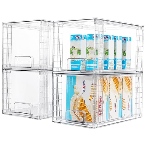 Vtopmart 4Pack Large Stackable Kitchen Pantry Storage Drawers, Clear Organizer Bins with Handles, Acrylic Drawer Organizers for Kitchen Pantry, Bathroom Undersink, Cabinet Organization and Storage - size: 4Pack 7"H