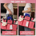 SCAVATA Wearable Cleaning Caddy Bag, Cleaning Caddy Supplies Organizer with Handle & Shoulder Straps for Housekeepers, Under Sink & Car Cleaning Tool Organizers with 4 Foldable Divider (RoseRed) - color: RoseRed