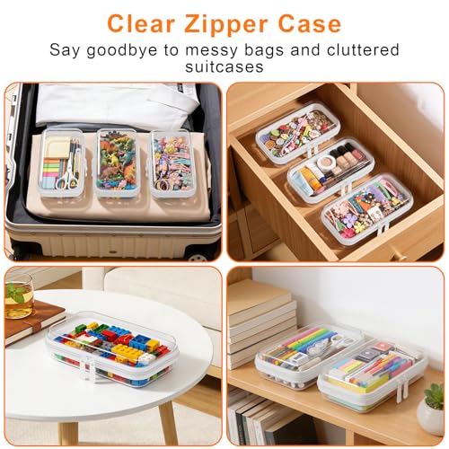 3PCS Clear Hard Shell Zipper Case,Toy Organizers and Storage Box, Clear Toiletry Cosmetic Case,Travel Makeup Bags, Diaper Bag Organizer, Pencil Case, Small Stackable Portable Zipper Pouches 7.1*4*2 IN - size: S