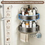 Corner Shower Caddy,Suction Cup Shower Bathroom Wall Shelf,No Drill Rust Proof Aluminum Organizer with Hooks,Floating Rack for Inside (Suction Cup Corner Shower Caddy,2 Tier,Gray) - style: Suction Cup Corner Shower Caddy ,2 Tier ,Gray
