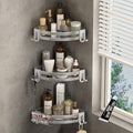 VOLPONE Corner Shower Shelves with Hooks Shower Storage Rack Rustproof Tub Organizer Drill Free (adhesive mounting, no suction cup) Shampoo Holder Wall Mount Corner Shower Caddy (3-Pack, Silver) - style: Without Suction Cup Triangle with Hooks 3 Tier Silv