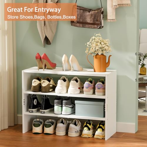 White Shoe Rack Organizer for Closet, 3-Tier Expandable Shoe Shelf, Stackable Iron Wood Combination Shoe Racks Shelves for Closets, Entryway,Small Space,Hallway,Garage,Holds 8-16 Pairs of Shoes - color: White, size: 1 Pack (3 Tier)