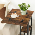 HOOBRO Foldable End Table, C Shaped Side Table with Storage Shelf, Small Snack Table Suitable for Living Room Bedroom Small Spaces, Easy Assembly, Rustic Brown BF29SF01 - color: Rustic Brown + Black