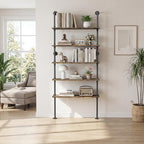 Merapi Rustic Industrial Bookshelf, 78.6" Tall 5-Tier Storage Shelf with Solid Wood & Metal Frame, 9.8" D x 35.4" W for Living Room, Office, Bedroom Farmhouse Display - style: 5-tier Vintage Industrial