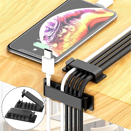 ELII 300PCS Cable Management Kit,4 Cable Sleeve 35 Cable Clips with 11Cord Holders,20 Roll Cable Organizer Straps and 200 Fastening Cable Ties,20 Cable Zip Tie Mounts for Computer TV Under Desk - color: Black