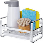 HULISEN Kitchen Sink Sponge Holder, 304 Stainless Steel Kitchen Soap Dispenser Caddy Organizer, Countertop Soap Dish Rack Drainer with Removable Drain Tray, not Including Dispenser and Brush - color: Silver, size: Medium