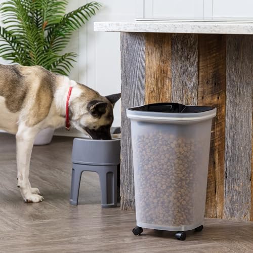 IRIS USA Pet Food Storage Container 25 lbs, Premium 60% Improved Airtight Seal with Air Valve, 2 Cup Scoop, Removable Wheels, Easy to Open - Made in the USA, Black - color: Black, size: 25 lbs