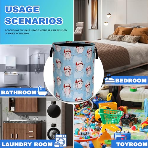 Cute Baseball Laundry Basket Oxford Cloth Funny Ball Cartoon Laundry Hamper With Handle Foldable Portable Clothes Storage Basket 18.9 X 16.5 In Storage Bag For Laundry Room/Bathroom/Bedroom - color: Cute Baseball