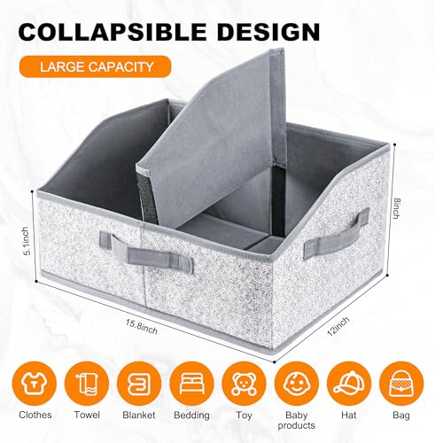 Closet Storage Bins 6 Pack, Large Closet Organizer Baskets with Divider & Handles,Trapezoid Fabric Shelf Organizers, Collapsible Storage Cubes for Clothes, Towels, Toys-Gray - color: Grey 6 Pack