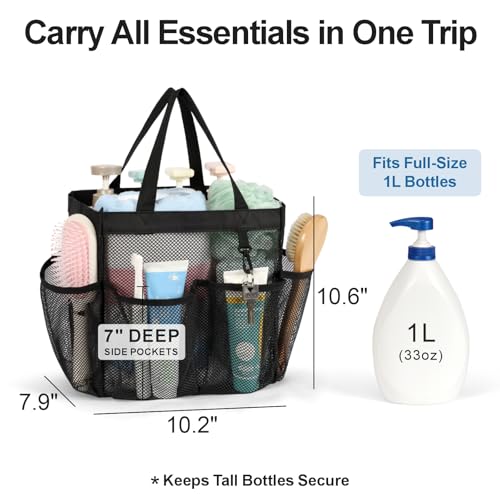 F-color Mesh Shower Caddy Portable for College Dorm Room Essentials with S Hook, 8 Pockets 2 Handles Quick Dry Shower Bag for Camping, Travel, Gym, Bathroom, Hanging Toiletry Organizer, Black - color: 1 Pack L Black, size: L (Classic Dorm Caddy)