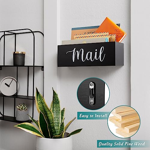 DRASTAR Mail Organizer, Mail Holder with 2 Slots, Mail Basket for Wall Table Countertop, Wood Desk Mail Organizer, Black Envelope Holder for Home Office Decor - color: Black, size: 2 Slots