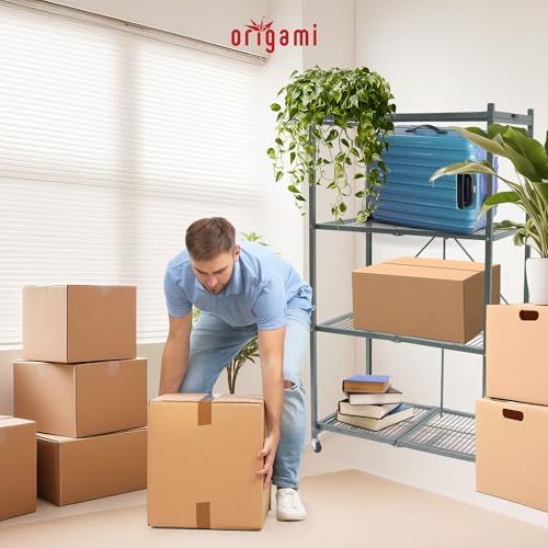Origami R5 4-Shelf Heavy-Duty Folding Storage Rack, Pewter - Large Foldable Metal Shelving Unit with Wheels for Garage, Pantry, Basement, Laundry Room or Warehouse - color: Pewter, size: 1-Pack